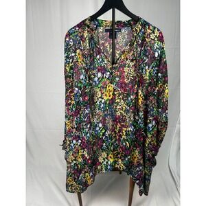 Denim 24/7 Women's Plus 22W Floral Tunic Blouse Multi Color Handkerchief Hem